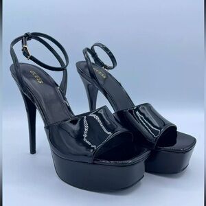 Guess Tabye Peep Toe Pump Heels w/ Ankle strap Black